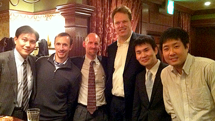 Pictured above from left to right: Masaru Takeyasu (JD '01), Kevin Dias ('06), David Gregory (MBA '90), Justin Choulochas ('94), Toshiki Isohata (MBA ‘07), and Kenji Umehara (study abroad ‘04 - ‘05). 
